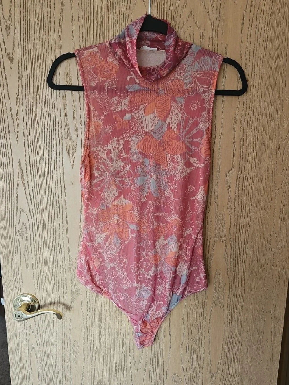 Free People Coral Floral Mock-Neck Bodysuit